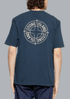 ALL AROUND COMPASS' PRINT ORGANIC COTTON JERSEY T-SHIRT NAVY BLUE