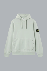Hoodie van biologisch katoen fleece in de kleur saliegroen.