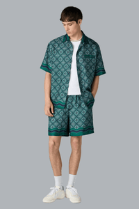 RADIATING MONOGRAM CUBAN COLLAR SILK TWILL SHIRT