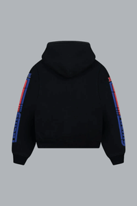 SPLIT PETROL LOGO HOODIE VINTAGE BLACK/ RED/ BLUE