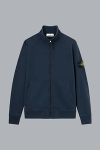 ORGANIC COTTON FLEECE ZIP UP SWEATER NAVY BLUE