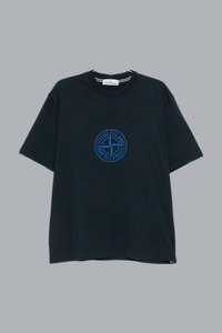 ALL AROUND COMPASS' PRINT ORGANIC COTTON JERSEY T-SHIRT NAVY BLUE