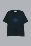 ALL AROUND COMPASS' PRINT ORGANIC COTTON JERSEY T-SHIRT NAVY BLUE