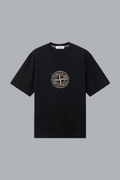 ALL AROUND COMPASS' PRINT T-SHIRT VAN BIOLOGISCH KATOENEN JERSEY IN ZWART
