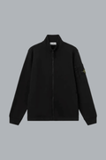Trui van katoenen fleece met ritssluiting en seizoenszak, zwart.