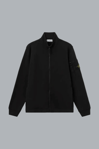 Trui van katoenen fleece met ritssluiting en seizoenszak, zwart.