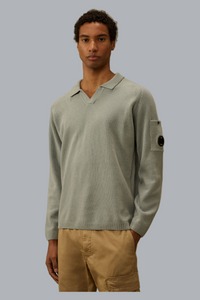 Katoenen chenille polo trui met lens, grijs