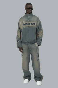 AMIRI SPORT DENIM TRACK JACKET WORN SLATE