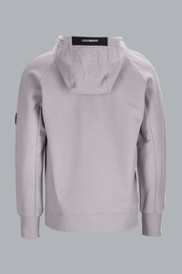 SWEATSHIRT MET CAPUCHON EN DIAGONALE OPSTAANDE FLEECE LENZEN, VORM VAN EEN DUIVENVORMIGE VORM