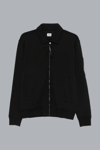 COTTON DIAGONAL FLEECE ZIP LENS SWEATSHIRT BLACK