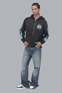 MA FLAMES ZIP HOODIE BLACK