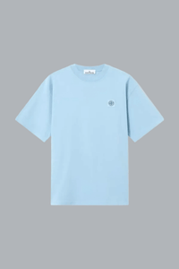 T-shirt van gekamd biologisch katoenjersey in lichtblauw.