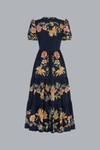 MAIRA FLORAL DARK BLUE SHORT SLEEVE MAXI DRESS