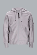 SWEATSHIRT MET CAPUCHON EN DIAGONALE OPSTAANDE FLEECE LENZEN, VORM VAN EEN DUIVENVORMIGE VORM