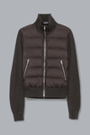 NYLON DOWN FRONT MERINO WOOL ZIP THROUGH CARDIGAN