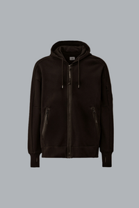 DIAGONAL RAISED FLEECE ZIP HOODED LENS SWEATSHIRT BLACK