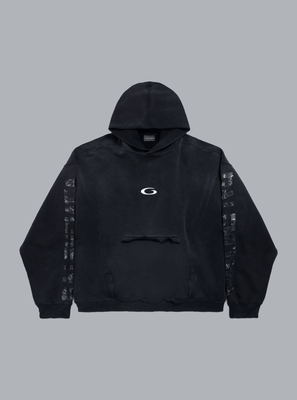 TRANSPARENT TAPE RIPPED POCKET HOODIE