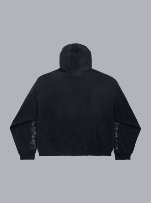 TRANSPARENT TAPE RIPPED POCKET HOODIE