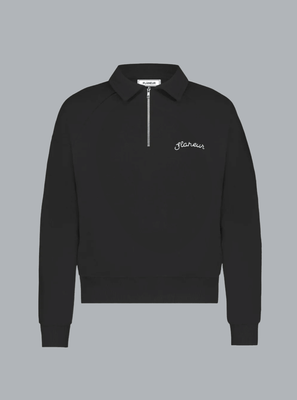 SIGNATURE LOGO RAGLAN HALF ZIP POLO SHIRT BLACK