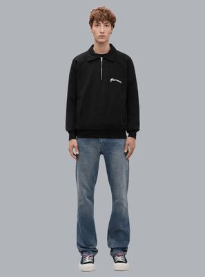 SIGNATURE LOGO RAGLAN HALF ZIP POLO SHIRT BLACK