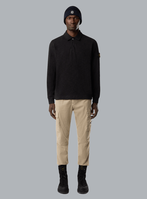 VANISÉ BRUSHED HEAVY COTTON JERSEY LS POLO BLACK