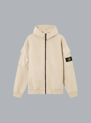 BRUSHED ORGANIC COTTON FLEECE HOODIE SWEATER DESERT