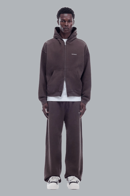 OVERSIZED MINI LOGO ZIP THROUGH HOODIE BROWN