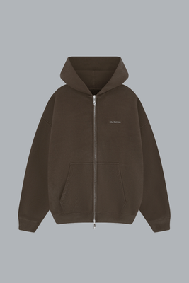OVERSIZED MINI LOGO ZIP THROUGH HOODIE BROWN