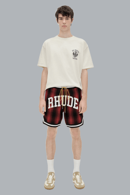 COLLEGIATE COURT LOGO PRINT FLANNEL SHORTS