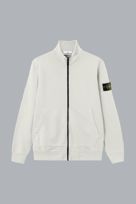 ORGANIC COTTON FLEECE ZIP UP SWEATER PEARL GREY