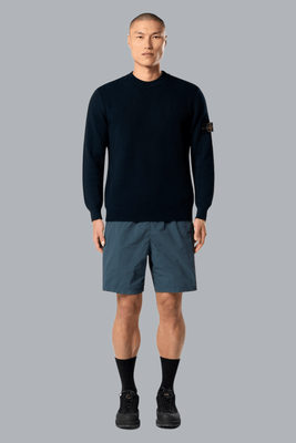 RIBBED SOFT ORGANIC COTTON CREW NECK NAVY BLUE