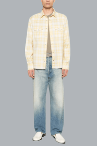 pale vintage check slim fit western shirt yellow