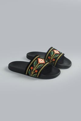 EMBROIDERED TERRY SLIDES