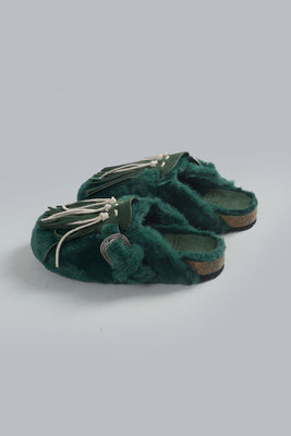 Sabot Frange Pelliccia Clogs Smeraldo