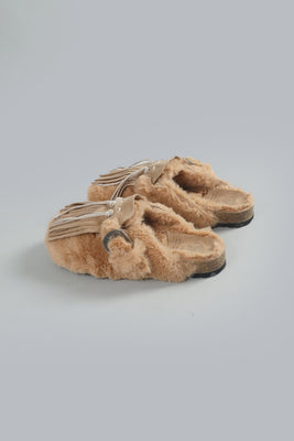 Sabot Frange Pelliccia Clogs Beige