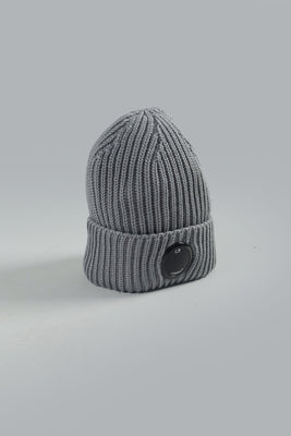 C.P. COMPANY EXTRAFINE MERINO WOOL LENS BEANIE Light Grey