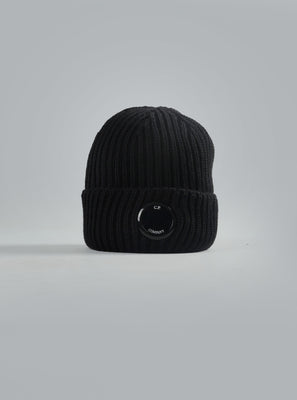 C.P. COMPANY EXTRAFINE MERINO WOOL LENS BEANIE Black