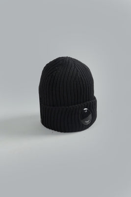C.P. COMPANY EXTRAFINE MERINO WOOL LENS BEANIE Black