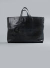 Logo Croco Leather Tote Black