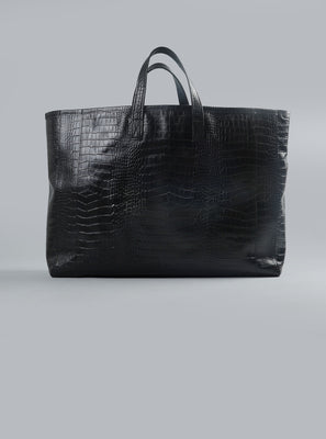 Logo Croco Leather Tote Black