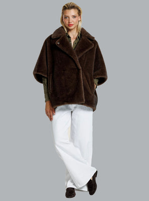 ELIN FAUX FUR CAPE COFFEE
