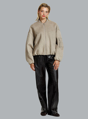 PEARL WOOL BOMBER JACKET DARK BEIGE