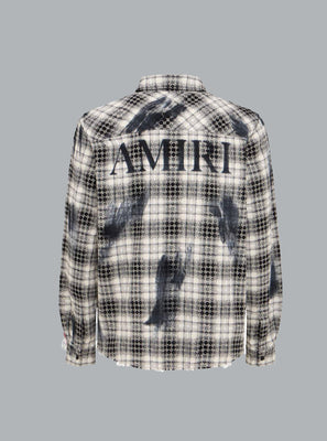 AMIRI MA QUAD BLEACHED FLANNEL SHIRT BLACK
