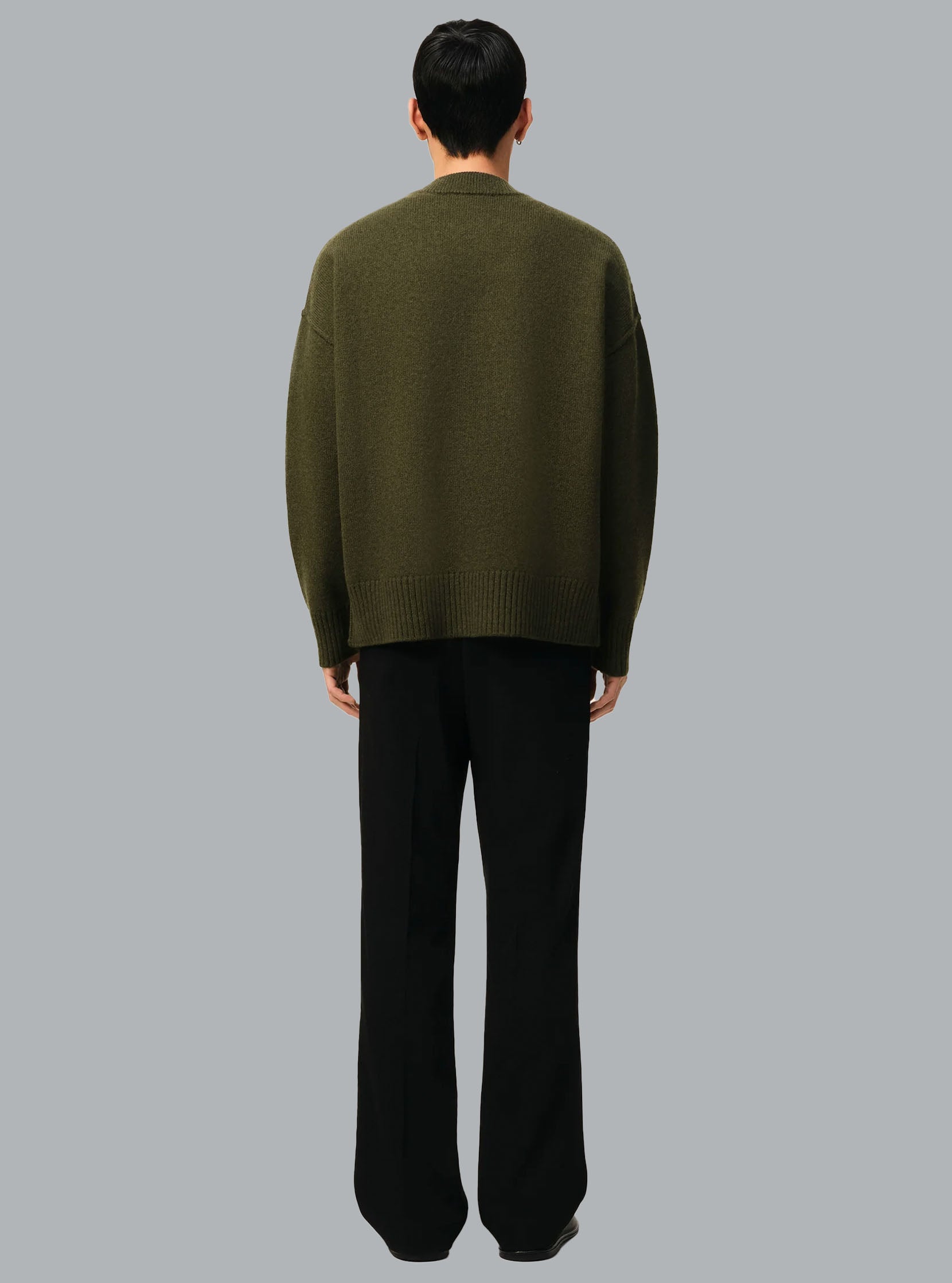 AMI DE COEUR FELTED WOOL CARDIGAN ARMY GREEN