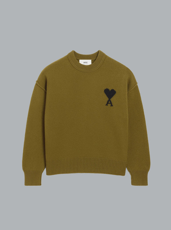 AMI DE COEUR GEVILTE WOLLEN CREWNECK LEGERGROEN