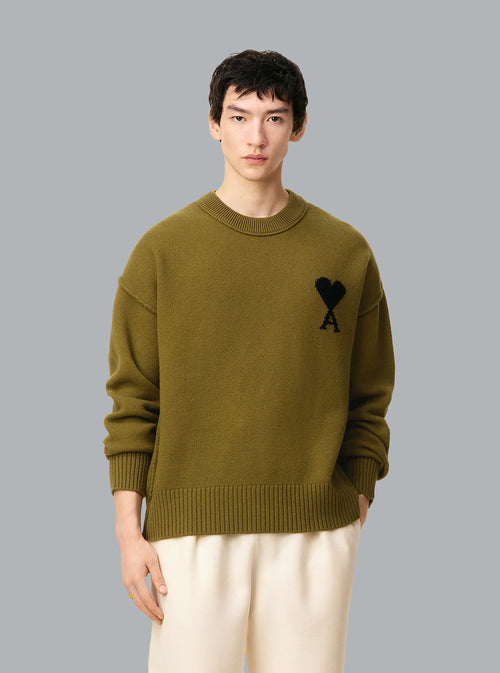 AMI DE COEUR GEVILTE WOLLEN CREWNECK LEGERGROEN