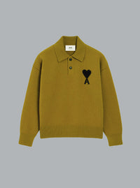 AMI DE COEUR VILTEN WOL POLO SHIRT LEGERGROEN