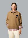 AMI DE COEUR FELTED WOOL POLO SHIRT DARK BEIGE