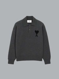 AMI DE COEUR VILTEN WOL POLO SHIRT DONKERGRIJS