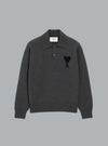 AMI DE COEUR FELTED WOOL POLO SHIRT DARK GREY